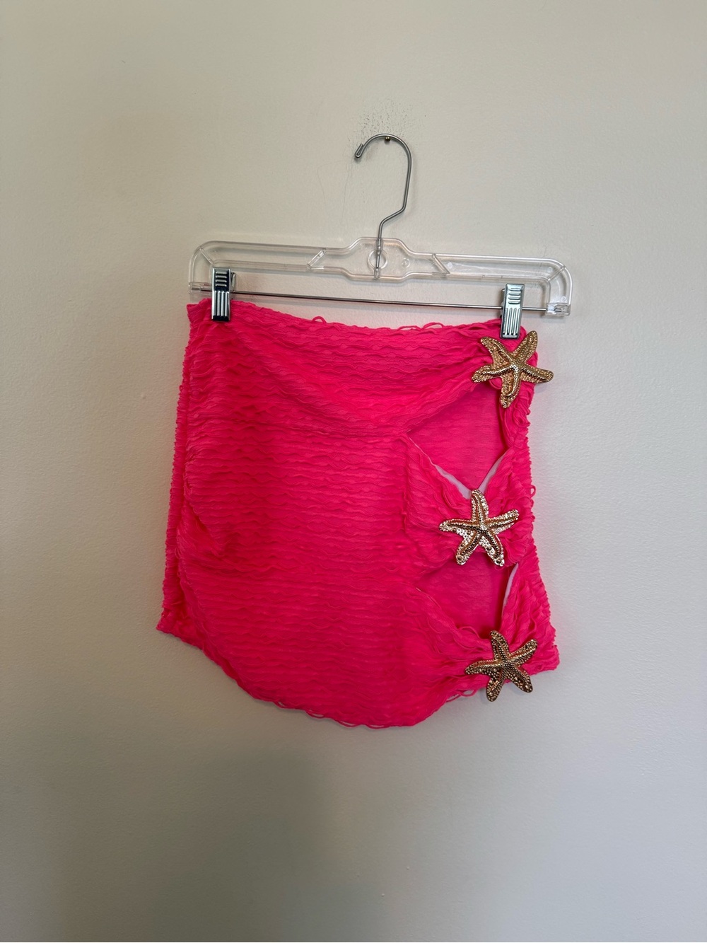 Hot Pink Beach Sarong with Gold Starfish Accents - Medium